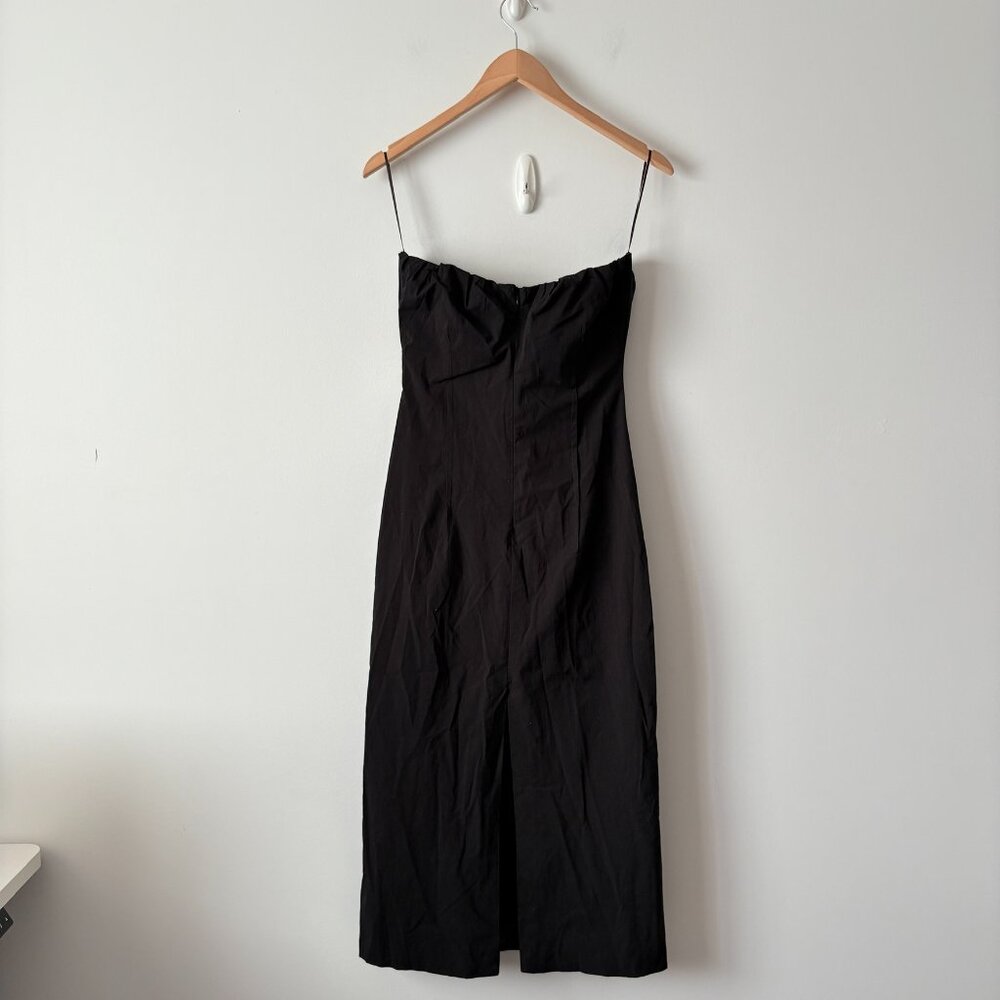 Zara Strapless Gathered Ruched Midi Dress Black Size Medium - Picture 6 of 10
